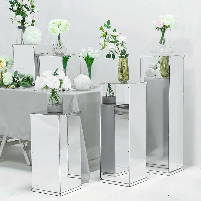 Efavormart 24" Silver Mirror Finish Wedding Decor Ideas Clear Display Box for Centerpieces with Interchangeable Lid and Base