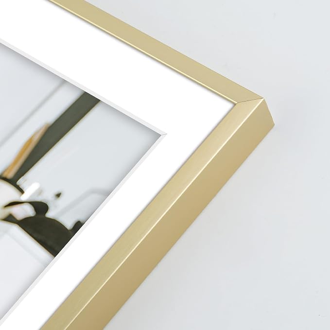 Frametory 2 Pack 6x8 Aluminum Frame with Mat for 5x7 Photo, Gold