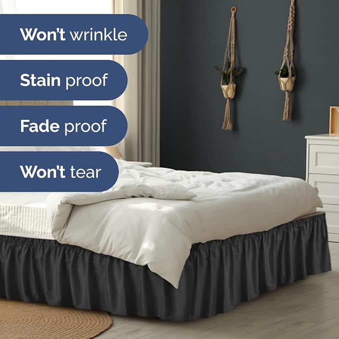 Black King Bed Skirt 16 Inch Drop Wrap Around Dust Ruffle