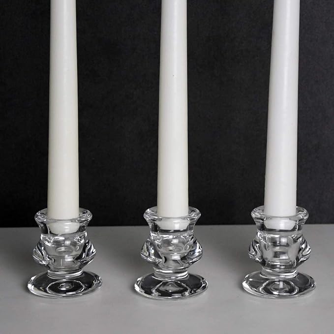 Clear Glass Taper Candle Holders Set of 4 | Candlestick for Wedding Decoration and Dinning