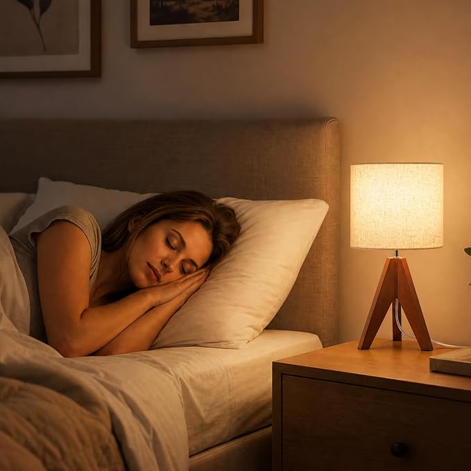 Siljoy 14.2'' Tripod Table Lamp, Small Bedside Nightstand Lamp, E26 Base