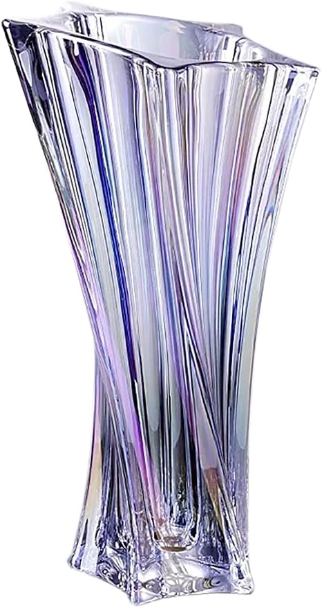 Crystal Glass Vase – Heavy Crystal Vase for Flowers with Weighted Bottom, Thick Durable Decorative Vases for Modern Home Decor, 9.8″ 3.5lb Clear Centerpiece (Rainbow-Colored)