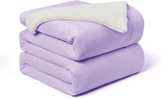 Walensee Sherpa Fleece Blanket (Throw Size 50”x60” Lavender) Plush Throw Fuzzy Super Soft Reversible Microfiber Flannel Blankets for Couch, Bed, Sofa Ultra Luxurious Warm and Cozy for All Seasons