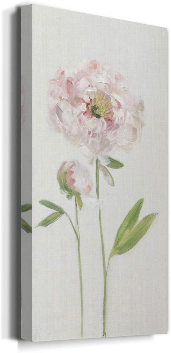 Renditions Gallery Canvas Floral Wall Art Home Paintings & Prints Single Stem Peony Rustic Romantic Botanical Modern Artwork Decorations for Bedroom Office Kitchen - 20"x40" LT43