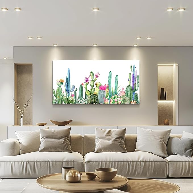 Wall Art for living room Canvas Prints Artwork bathroom Wall Decor Simple Life Green plants cactus Picture Watercolor painting Framed bedroom wall decorations Office posters Works Home Decoration