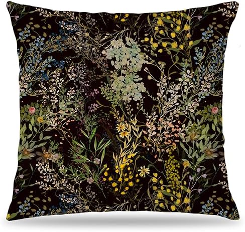 Dark Cottagecore Plant Floral Pillow Covers 18x18 Double-Sided, Flower Room Decor, Vintage Rustic Maximalist Colorful Wildflower Botanical Decorative Throw Pillow Covers