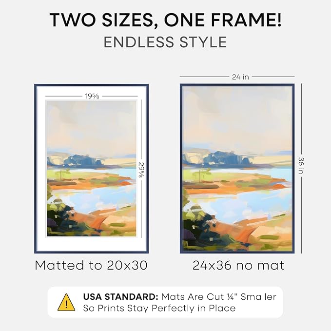 Homeforia 24x36 Blue Poster Frame, High-End Metal, 20x30 Mat, Glass