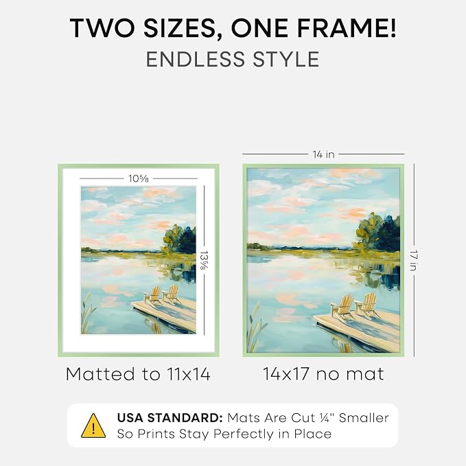 Homeforia 14x17 Green Picture Frame, High-End Metal, 11x14 Mat, Glass