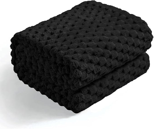 Excervent Hexagon Jacquard Throw Blanket for Bed, 50x70 Inches, Black | Decorative Fuzzy Flannel Fleece Throw Blanket for Sofa Bed Couch, Super Soft Cozy, Suitable for All Seasons