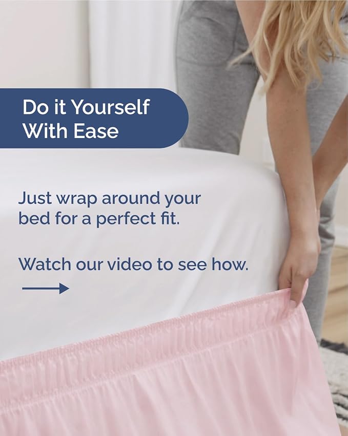 Wrap Around Dust Ruffle Bed Skirt - Lavender Pink - for Queen Size Beds w/ 14 Inch Drop - Easy Fit Elastic Strap - Adjustable Pleated Bedskirt Brushed Fabric - Wrinkle Free - Women, Men, Kids & Teens