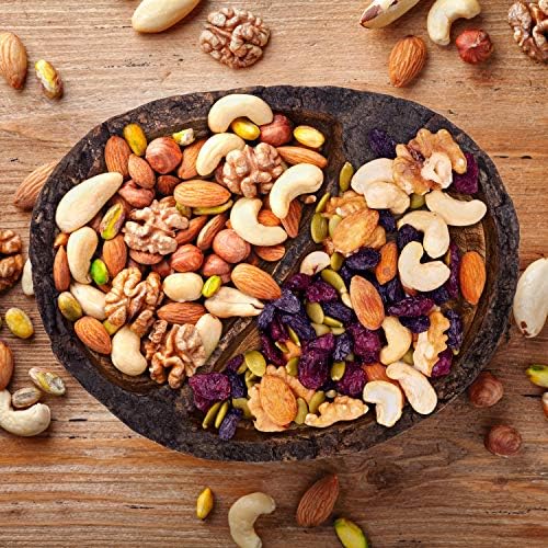 Natural Wooden Tray, Serving Bowl for Salad, Veggies and Fruits, Large Deep Tray for Family, Party (Bark Edge Wavy Divided Bowl)