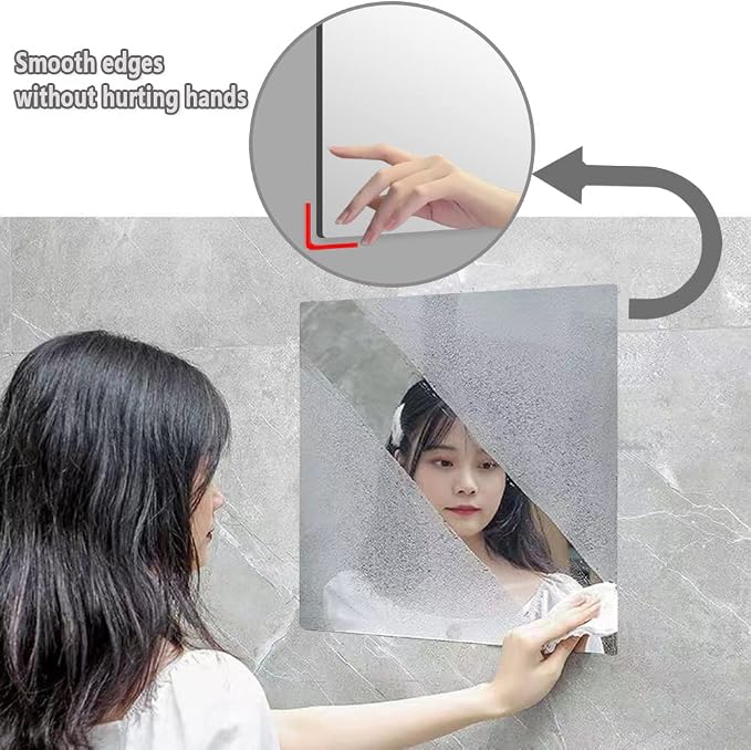 Acrylic Mirror Tiles, 12x12 in Shatterproof Wall Mirrors, 6 Pack | Flexible Acrylic, Adhesive Foam Tapes Included, for Bedroom Doors, Closets, Gym, Dorm, and DIY Wall Decor