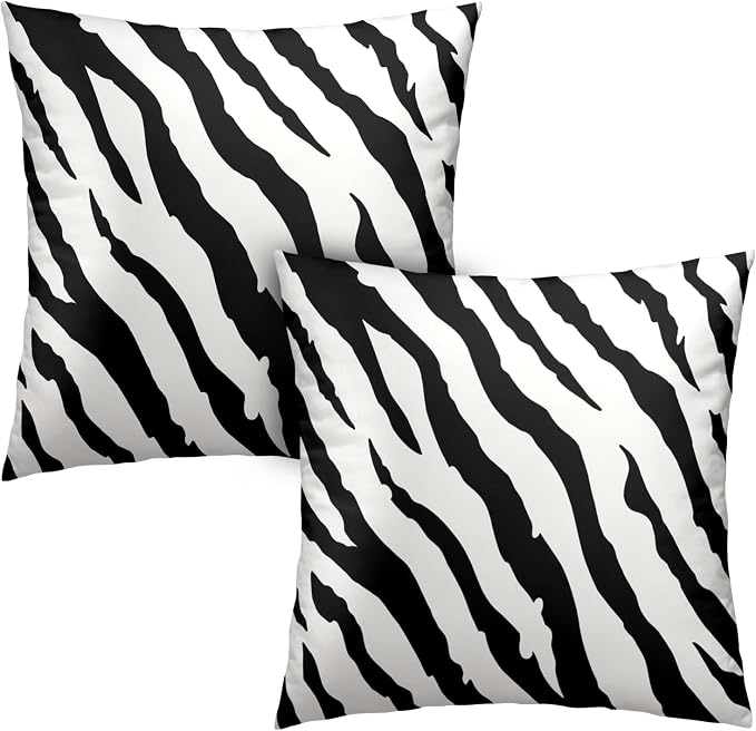 Zebra Stripes Pillowcase 20x20 Set of 2 Black and White Animal Print Stripe Throw Pillow Covers Square Cotton Blend Cushion Covers Home Decor for Sofa Bedroom