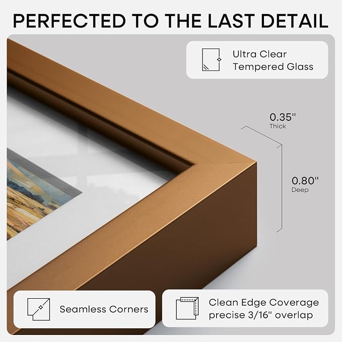 Homeforia A1 Bronze Poster Frame, High-End Metal, A2 Mat, Glass
