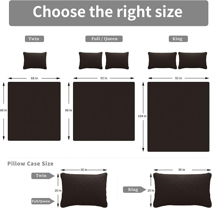 Easy-Going Reversible Quilt Set Twin, Bedspread with 1 Shams | Chocolate/Beige, Lightweight Bed Comforter, 1 Quilt + 1 Pillow Shams, All-Season Coverlets for Bedroom