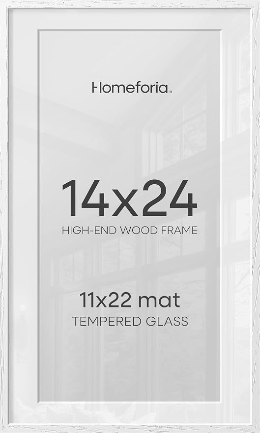 Homeforia 14x24 White Oak Picture Frame, High-End Wood, 11x22 Mat, Glass