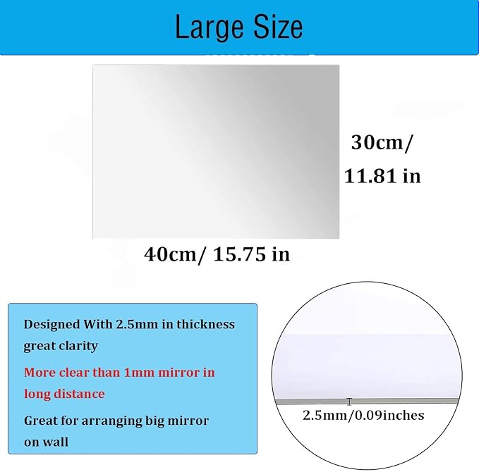 16" x 12" x 4Pcs Acrylic Mirror Sheets, Decorative Wall Mirrors | Flexible Full Body Full Length Mirror Tiles with Self Adhesive Tapes, Non Glass Mirror Stickers for Bathroom Gym Wall Decor