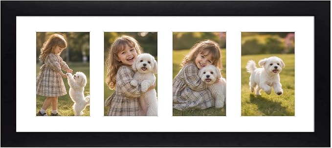 Golden State Art Collage Picture Frame 8x20 Matted 4 4x6 Photos Wood Black