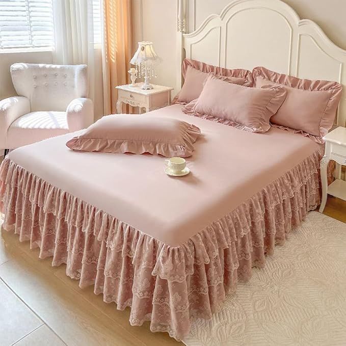 Lace Bed Sheet for Queen/King Bed - 17in. Drop, Easy Fit Ruffle Bedskirt Wrap Around Bed Skirt, Anti Wrinkle & Fade Resistant