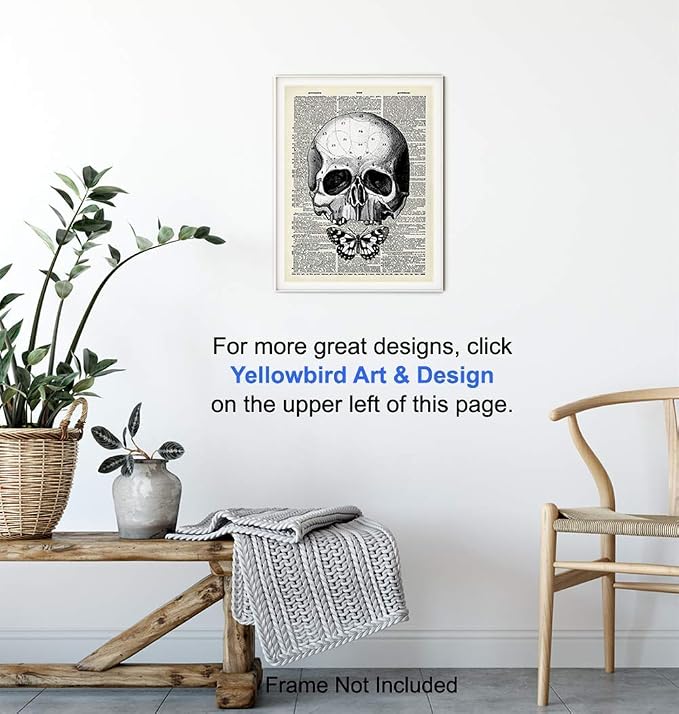 Gothic Skull Wall Art - Skull Wall Decor - Goth Art Room Decor - Goth Butterfly - Living Room Picture - Home Print - Artwork Decorations - Pagan Gifts - Wicca Artwork