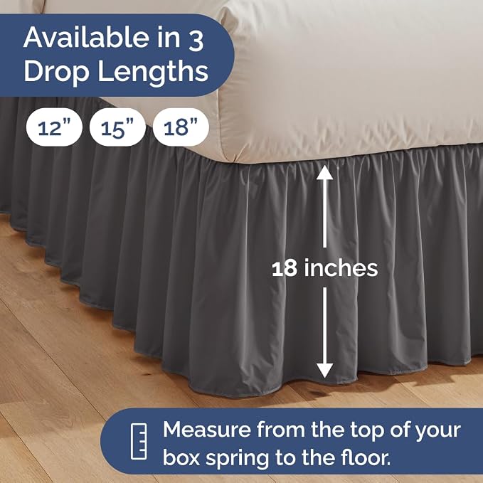 Bedskirt Queen Size Ruffle - Ruffled Bed Skirt - 12 Inch Drop - Dark Grey | Bedskirt with Platform, Ultra-Soft Premium Hotel Quality, Wrinkle Free, Fade & Shrink Resistant, for Women, Men, Kids & Teens
