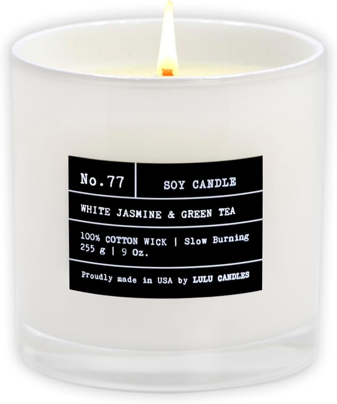Lulu Candles | White Jasmine & Green Tea | Luxury Scented Soy Jar Candle | Hand Poured in The USA | Highly Scented & Long Lasting (9 Oz.)