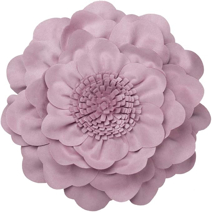 JWH 3D Flower Throw Pillow Cover Decorative Floral Round Cushion Handmade Pillowcase with Insert for Home Bed Couch 14 Inch Lavender Pink Suede