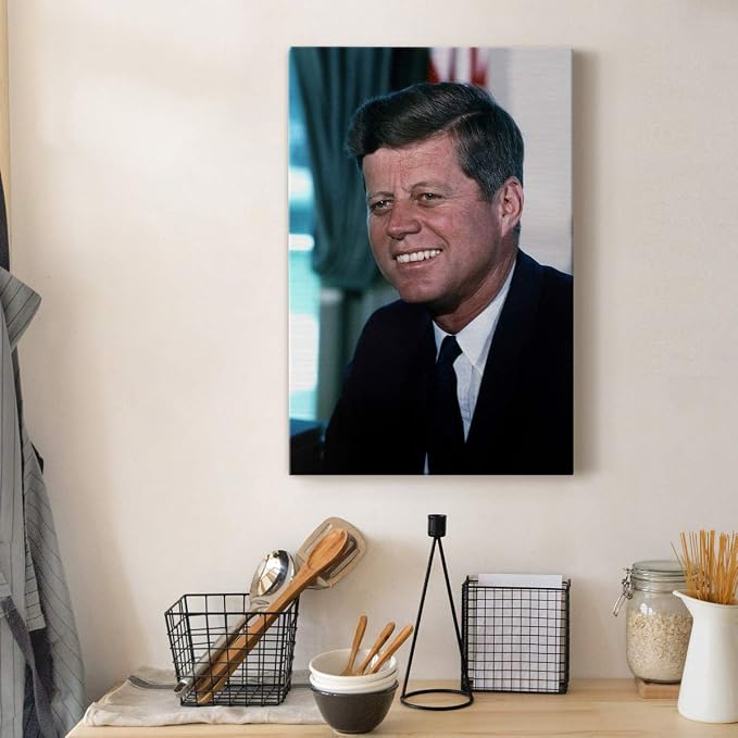 Renditions Gallery John F. Kennedy Presidental Portrait Wall Art, Premium Gallery Wrapped Canvas Decor, Ready to Hang, 36 in H x 24 in W, Made in America Print