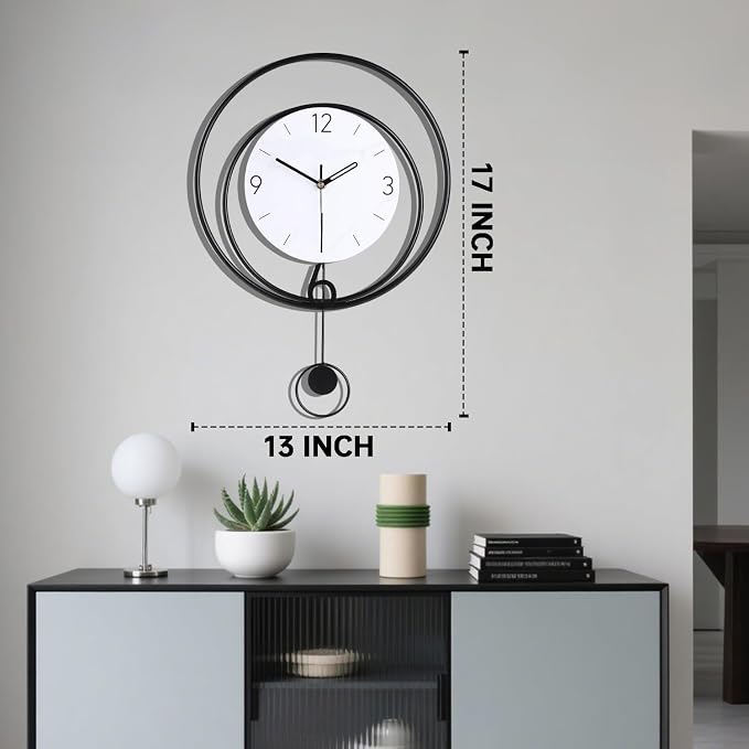 Dankeit Decorative Wall Clock, Silent Non-Ticking Quality Quartz Movement Battery Operated with Pendulum, Large Wall Clocks for Living Room Kitchen Home Bathroom Bedroom Wall Decor,13x17inch(White)