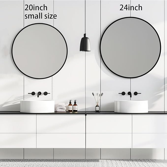 Round Wall Mirror 20 inch, Circle Mirror, Matte Black Metal Frame | Circular Wall Mounted Mirrors for Bathroom, Bedroom, Entryway, Living Room, Fireplace, Vanity, Powder Room, Laundry,Farmhouse