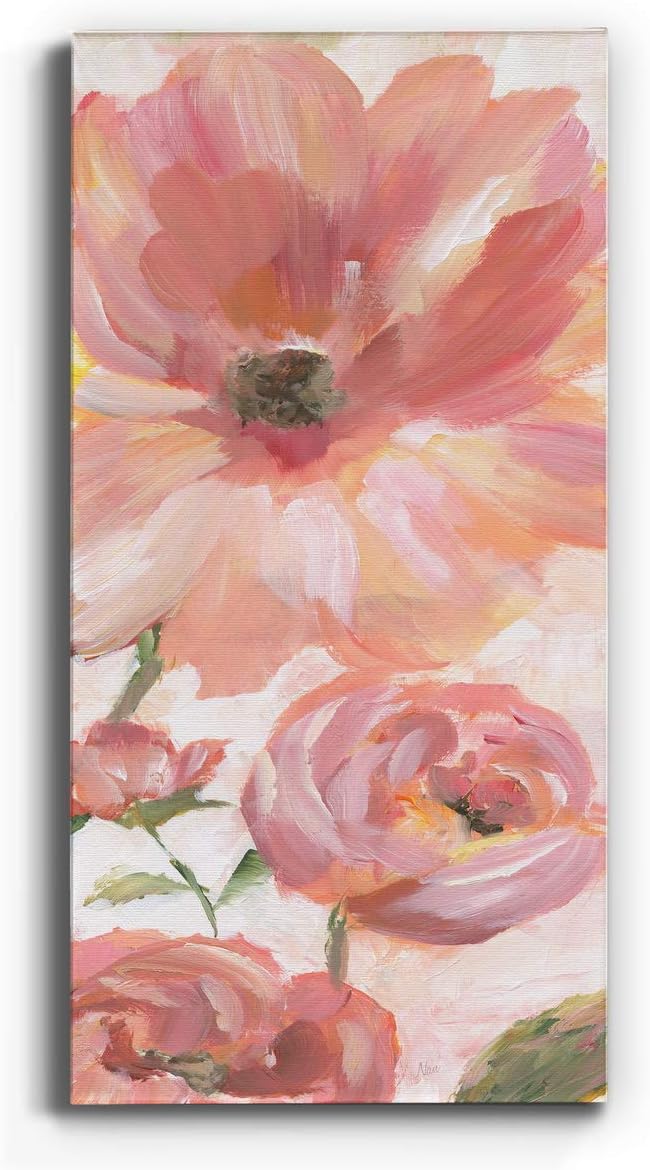 Renditions Gallery Canvas Floral Wall Art Modern Paintings & Prints Decorations Pink Blooming Flowers Romantic Glam Vibrant Wall Hanging Artwork for Bedroom Office Kitchen - 20"x40" LT43