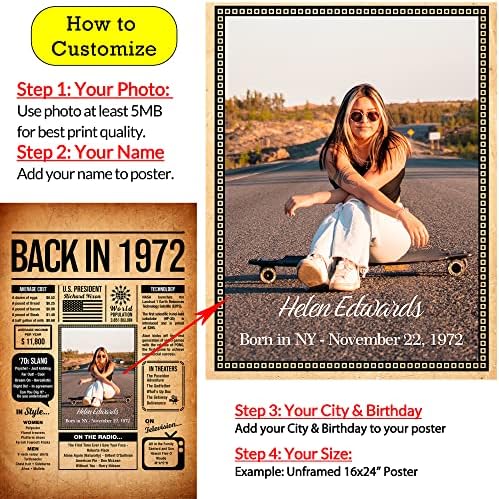 Back in 1972 Poster Sign, Personalized Birthday Gifts Idea, Custom 1972 Historical Birthday Newspaper, Born in 1972 Birthday Party Decorations, Fun Fact for the Day You Were Born, Decor Art Print