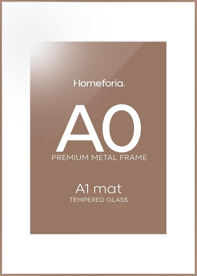 Homeforia A0 Mocha Poster Frame, High-End Metal, A1 Mat, Glass