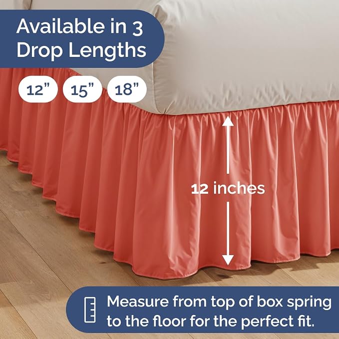 Bedskirt Full Size Ruffle - Ruffled Bed Skirt - 12 Inch Drop - Coral | Bedskirt with Platform, Ultra-Soft Premium Hotel Quality, Wrinkle Free, Fade & Shrink Resistant, for Women, Men, Kids & Teens