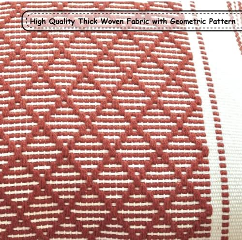 Geometric Checkered Pattern Throw Pillow Covers with Boho Tassels Rust Brown18x18 inch -Set of 2 / Decorative Cushion Covers for Couch Sofa Indoor Outdoor/Farmhouse Woven Pillow Cases