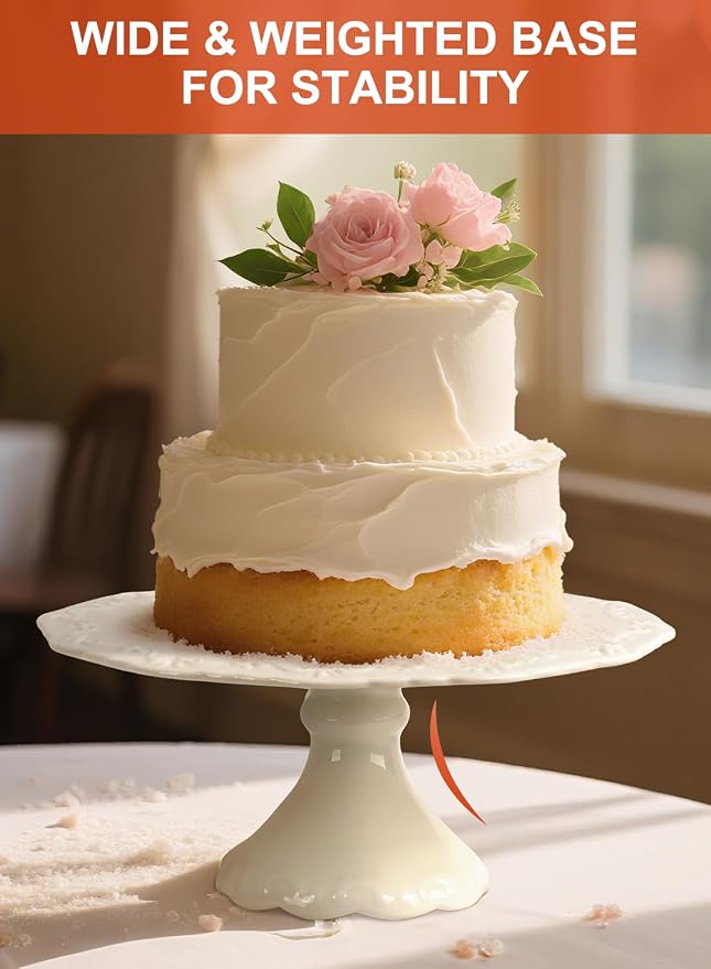 10" White Cake Stand for 8" Cake, Porcelain Cake Plate, Cake Pedestal Stand, Round Dessert Stand, Wedding Cake Stand for Party, Birthday, Baby Shower, Christmas, Mother's Day, Home Decorating Cake Display Stand