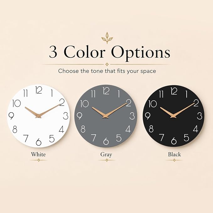 cicininc 10 Inch Battery Operated Wall Clock, Silent Analog, White | Living Room | Kitchen | Office | Bathroom | Modern Style | Easy-to-read Numbers