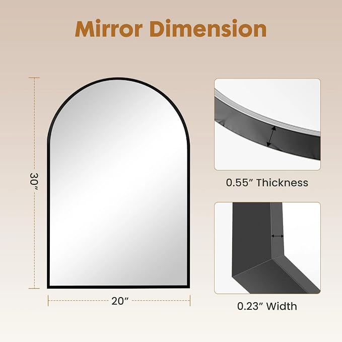 Arched Wall Mirror 30x20 Inch Black Bathroom Vanity Mirror with Metal Frame | Modern Arch Mirror for Bedroom, Living Room, Entryway, Wall Mounted Decorative Mirror