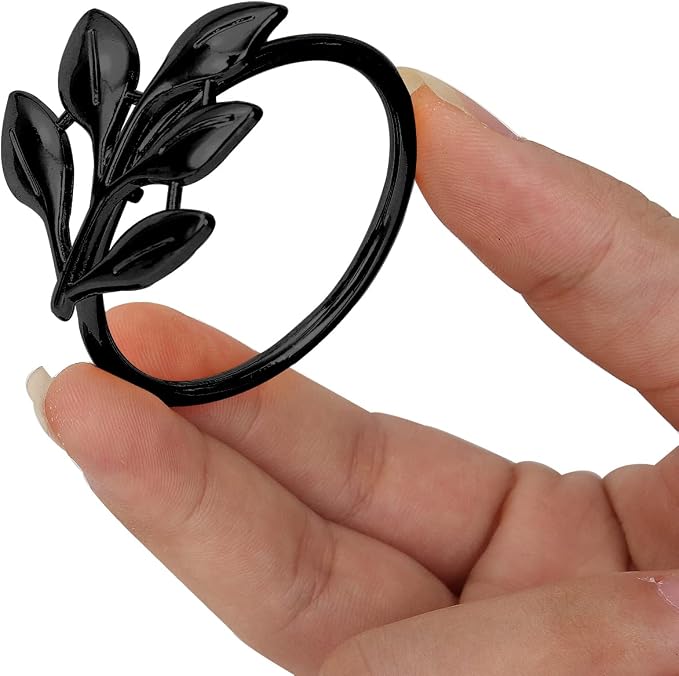 KPOSIYA Napkin Rings Set of 20 Hollow Cut Metal Napkin Holder Dinning Table Setting for Wedding Party Banquet Christmas Dinner Delicate Serviette Buckles Decor (Ye Zi-Black 20