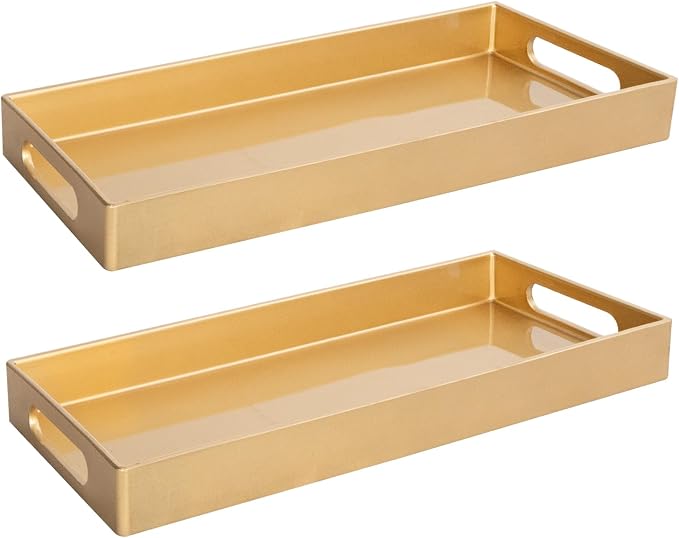 MAONAME Gold Vanity Tray Set of 2, Rectange Toilet Tank Trays with Handles