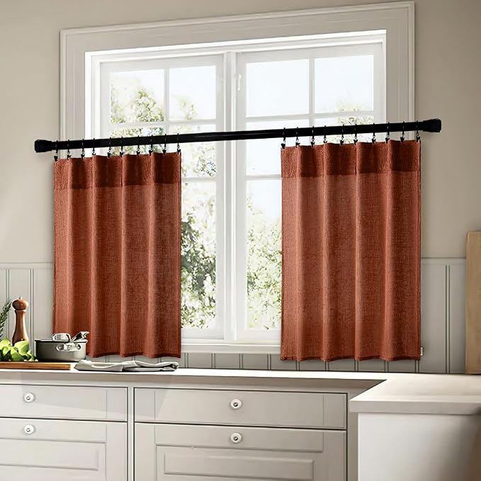 MIULEE Burnt Orange Fall Kitchen Curtain 36 Inch Length 2 Panels Farmhouse | Textured Semi Sheer Light Filtering Short Cafe Tier Curtain for Small Half Window Bathroom Laundry Back Tab Rod Pocket