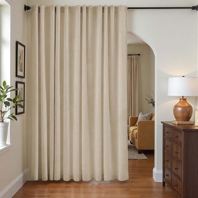 jinchan Lined Linen Curtains Extra Wide Back Tab 100x84 Inch 1 Panel Taupe | Light Filtering Curtains with White Privacy Liner, Cottage Core Farmhouse Curtains for Living Room, Rod Pocket 84 Inch Length