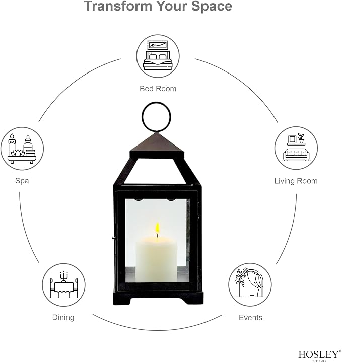 Hosley 12 Inch High Clear Glass and Iron Classic Style Lantern Ideal Gift for Festivities Parties Weddings Aromatherapy and Spa Settings O3
