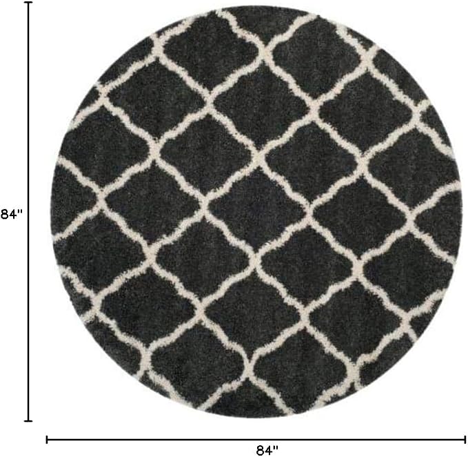 SAFAVIEH Hudson Shag Collection 7' Round Dark Grey/Ivory SGH283G Moroccan Trellis Non-Shedding Living Room Bedroom Dining Room Entryway Plush 2-inch Thick Area Rug