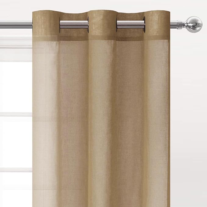 DWCN Taupe Sheer Curtains for Living Room Bedroom - Faux Linen Look Voile Drapes Grommet Top Window Curtain Panel 46 x 45 Inch Length, Set of 2 Panels