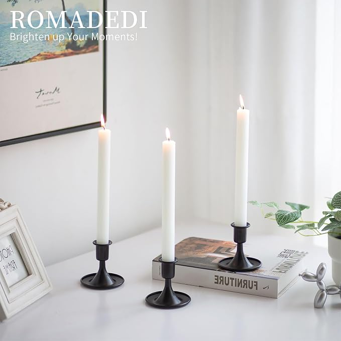 Black Candlestick Candle Holders for Taper ：12 PCS Romadedi Candle Stick Holder Set Vintage Table Centerpiece Halloween Decoration Wedding Christmas Fireplace Mantel Home Deocr