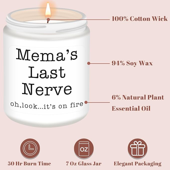 Homsolver Mema Gifts,Gifts for Grandma from Granddaughter Grandson, Christmas, Birthday, Mother and Grandparents Day,Scented Candles, Mema’s Last Nerve