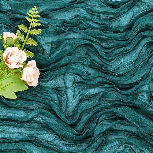 Teal 10FT Cheesecloth Table Runner Boho Gauze Fabric Table Runner Rustic Sheer Runner for Wedding Bridal Baby Shower Birthday Party Boho Table Decor（1 Pack Teal）