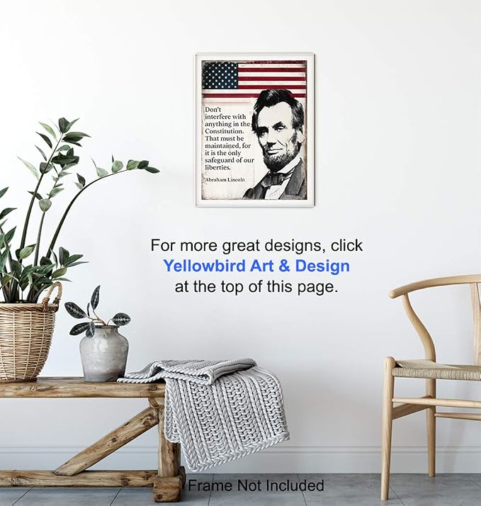 Abraham Lincoln Poster - 8x10 Inspirational Quote - American Flag Decor - Abe Lincoln Gifts - Patriotic Decor for Home or Office - Rustic American Wall Art - US Constitution Art