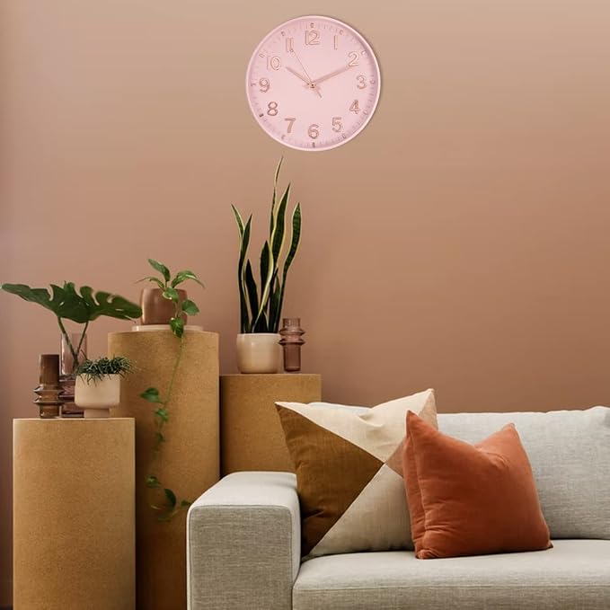 HZDHCLH 12 Inch Silent Wall Clock Battery Operated Non Ticking Pink | 12 inch Silent Non Ticking Modern Wall Clock for Living Room Bedroom Kitchen Office Classroom Decor